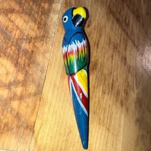 Vintage wooden macaw parrot pin hand painted brooch
